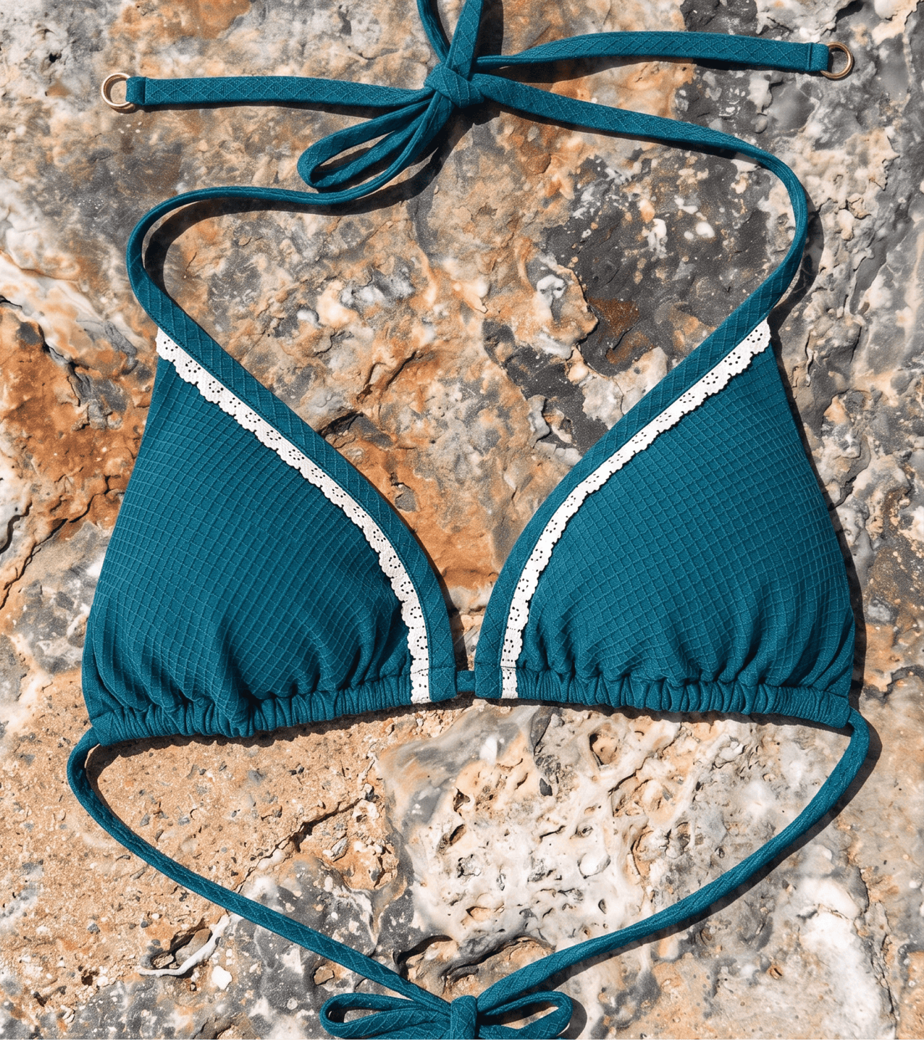 Zwemkleding - Waffle - Triangle - Top - Donker turkoois